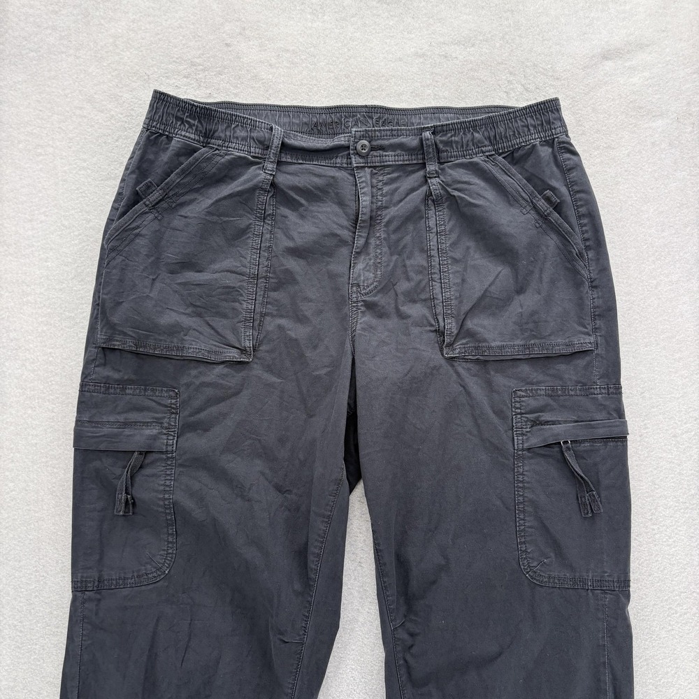 American Eagle Baggy Jogger Cargo Pants Womens 16 Gray Stretch Twill Casual Y2K - Picture 2 of 11